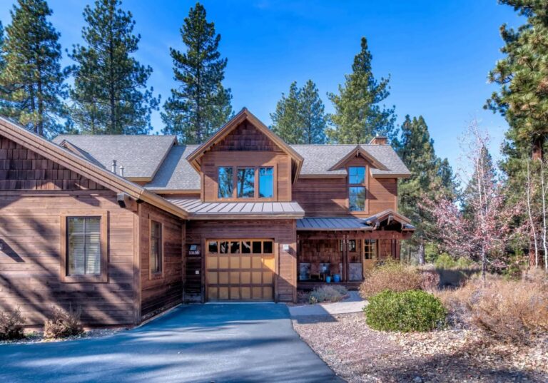 outside of a ski cabin in the mountains in Tahoe