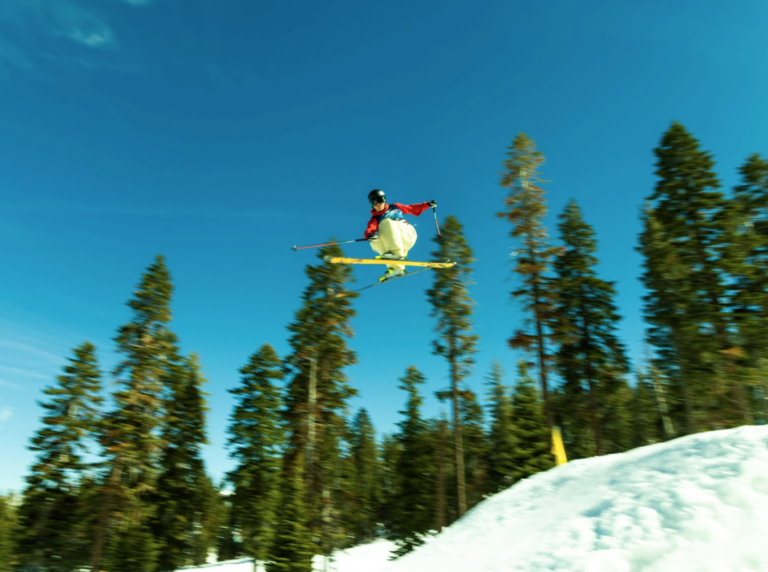 man doing major ski jump